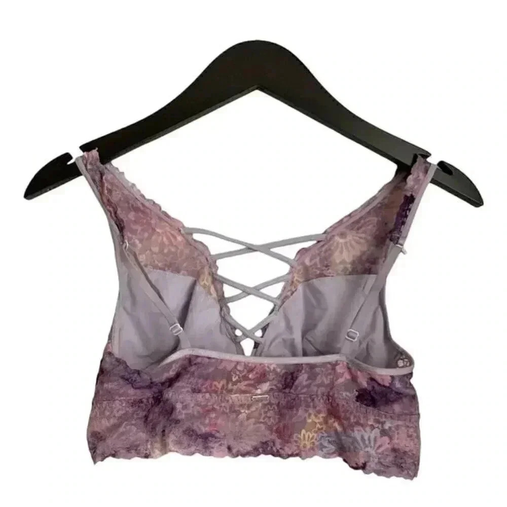 Victoria Secret PINK Lace Bralette Large in Muted Floral Colors Bra festival - Picture 2 of 9